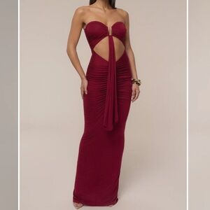 JLUXLABEL Burgundy Strapless Maxi Dress